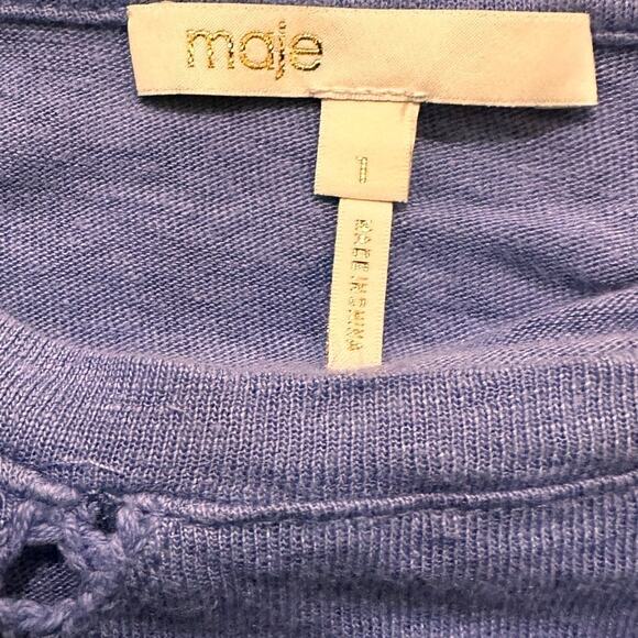 Maje Turan Lace Inserts Linen T-Shirt Light Blue Periwinkle, size 1 (Small) - Picture 2 of 5
